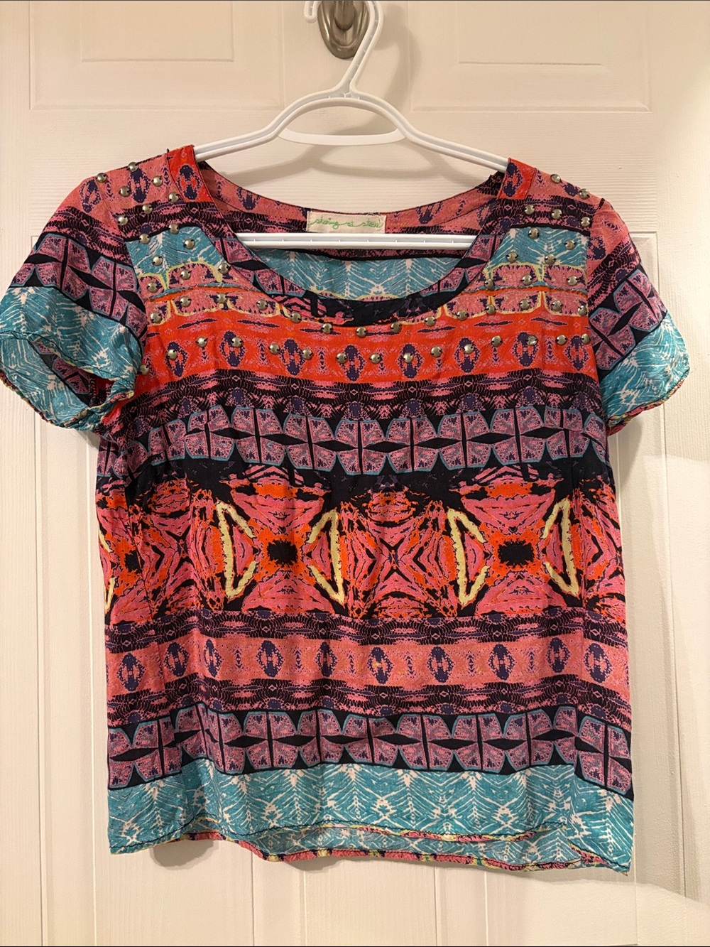 Womens Multicolor Short Sleeve Printed Tee